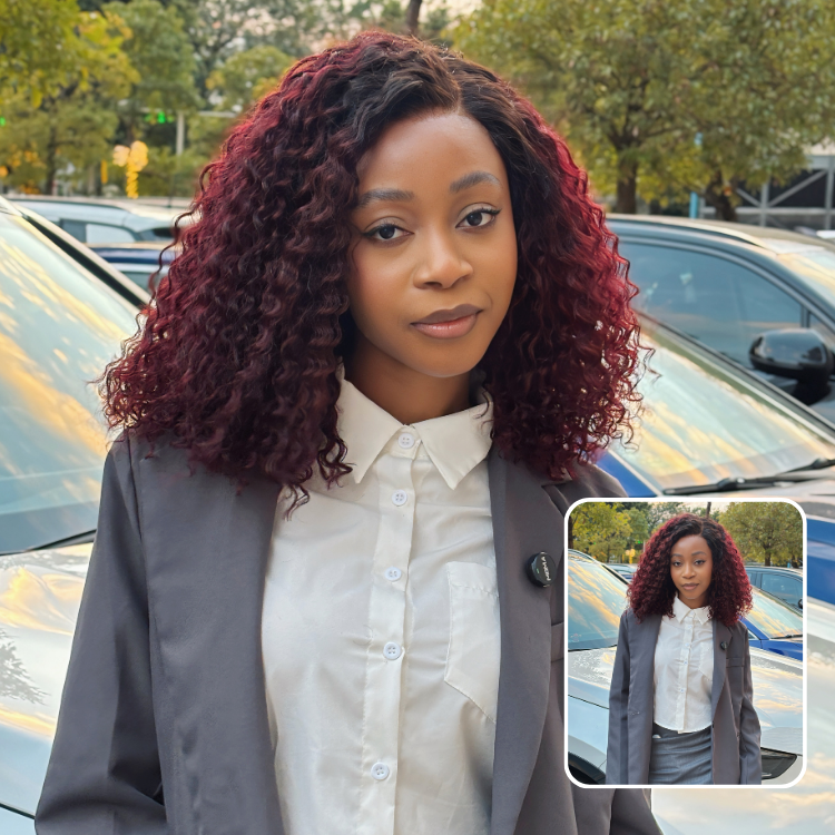 special I VolumeMAX™ 200% Density ReadytoGo Beginner Friendly Burgundy Glueless 5x5 Closure Lace HD Lace 14 inches Curly Wig