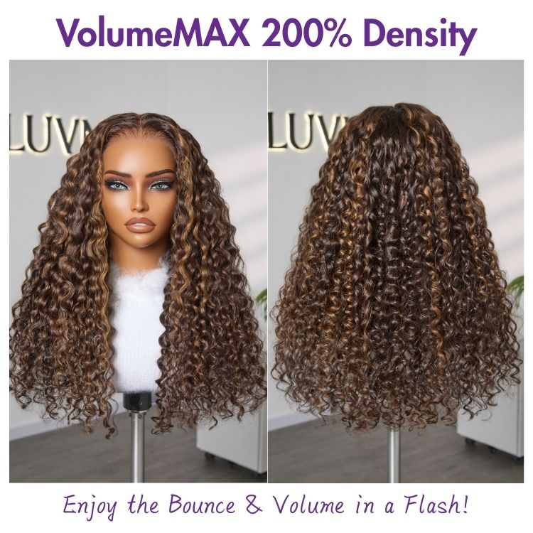 [tracy_p_smith]'s Special Link VolumeMAX™ 200% Density Brown Highlights Flexi-Fit Invisi Drawstring Cap Glueless 360 Lace Super Natural Hairline Water Wave Free Part 100% Human Hair Wig