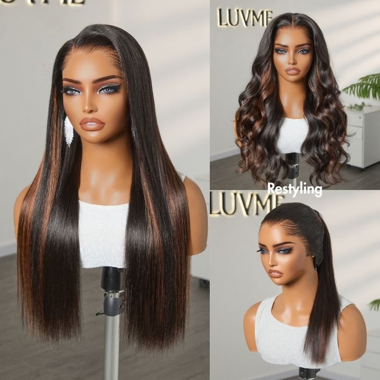 [zee_fitnessjunkie]'s Special Link Pre-do Lagos Hairline Flexi Fit Invisi Drawstring Cap Natural Black & Copper Ombre Highlights Silky Straight Glueless 13x4 Frontal HD Lace Wig Pre-Cut Lace