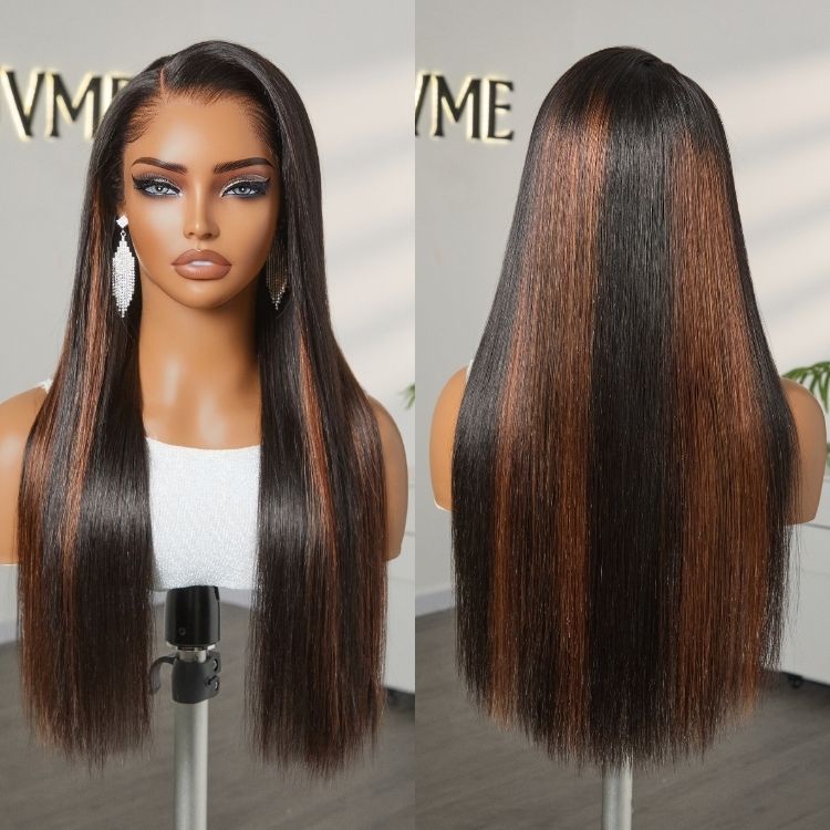 [thushey]'s Special Link Pre-do Lagos Hairline Flexi Fit Invisi Drawstring Cap Natural Black & Copper Ombre Highlights Silky Straight Glueless 13x4 Frontal HD Lace Wig Pre-Cut Lace