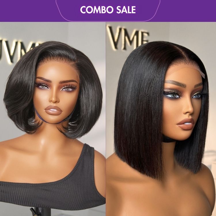 2 For 1 | Glueless 4x4 Closure Lace Natural Black Bob Wig + VolumeMAX™ 250% Density ReadytoGo Super Double Drawn Glueless 5x5 Lace Pixie BOB C Part Wig