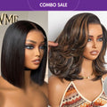 2 For 1 | Glueless 4x4 Closure Lace Natural Black Bob Wig + Brown Highlight Layered Wavy Butterfly Haircut Glueless Minimalist HD Lace Wig