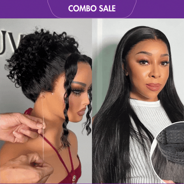 2 For 1 | Glueless 360 Lace Super Natural Hairline Water Wave Free Part Wig+Flexi-Fit Silky Straight Invisi Drawstring Cap Regular Lace Glueless 13x4 Frontal Lace Human Hair Wig