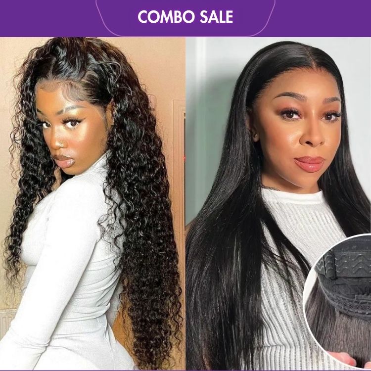 2 For 1 | PreMax 180% Density Water Wave Glueless Flexi-Fit Drawstring 13x4 Frontal Lace Fluffy Curly Wig+Flexi-Fit Silky Straight Invisi Drawstring Cap Regular Lace Glueless 13x4 Frontal Lace Human Hair Wig