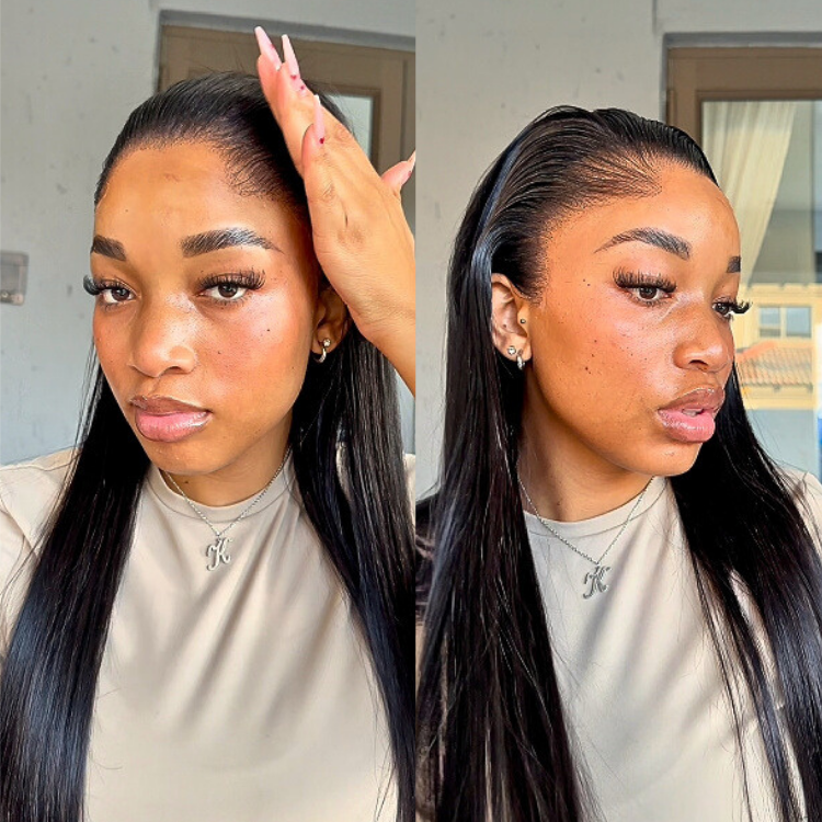 [khannnyiii]'s Special Link NatureMAX™ Pre-do Lagos Hairline Flexi Fit Invisi Drawstring Cap Natural Black & Copper Ombre Highlights Silky Straight Glueless 13x4 Frontal HD Lace Wig Pre-Cut Lace
