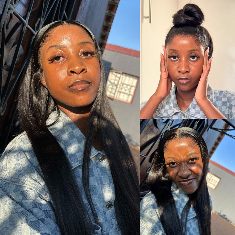 [auntyy_motsoll_]'s Special Link NatureMAX™ Pre-do Lagos Hairline Flexi Fit Invisi Drawstring Cap Natural Black & Copper Ombre Highlights Silky Straight Glueless 13x4 Frontal HD Lace Wig Pre-Cut Lace