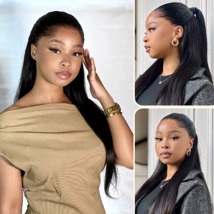 Pre-do Lagos Hairline Flexi Fit Invisi Drawstring Cap Natural Black & Copper Ombre Highlights Silky Straight Glueless 13x4 Frontal HD Lace Wig Pre-Cut Lace