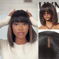 special I Put On and Go Brown Highlight / Natural Black Layered Cut Yaki Straight Minimalist Lace Bob Wig with Bangs