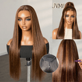 PreMax Wigs - Flexi-Fit Silky Straight Invisi Drawstring Cap Honey Blonde Highlight Glueless 13x4 Frontal Lace Human Hair Wig Pre-Cut Lace