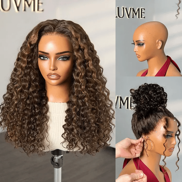 [buli_makhubo]'s Special Link VolumeMAX™ 200% Density Brown Highlights Flexi-Fit Invisi Drawstring Cap Glueless 360 Lace Super Natural Hairline Water Wave Free Part 100% Human Hair Wig