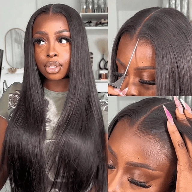 13x6 Full Frontal Lace Wigs 100% Real Straight Human Hair Pre Bleached Knots Plucked Hairline