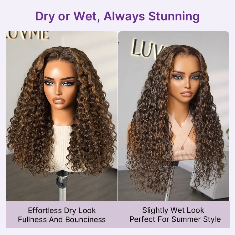 [lesedi.mn]'s Special Link PreMax Wigs | Flexi-Fit Invisi Drawstring Cap 360 Lace HD Lace Natural Black & Brown Highlights Water Wave Wig Pre-Cut Lace
