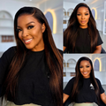 [nomsamadida]'s Special Link PreMax Wigs | Ultra Natural Hairline Brown Highlight & Natural Black Silky Straight Regular Cap & Drawstring Cap Glueless 13x4 Frontal Lace Long Wig Pre-Cut Lace