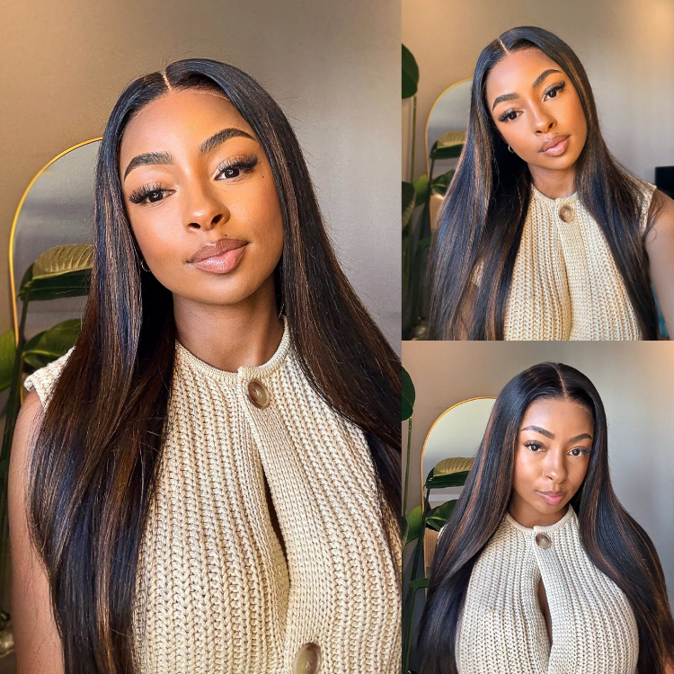 [mrsmo_official]'s Special Link PreMax Wigs | Ultra Natural Hairline Brown Highlight & Natural Black Silky Straight Regular Cap & Drawstring Cap Glueless 13x4 Frontal Lace Long Wig Pre-Cut Lace