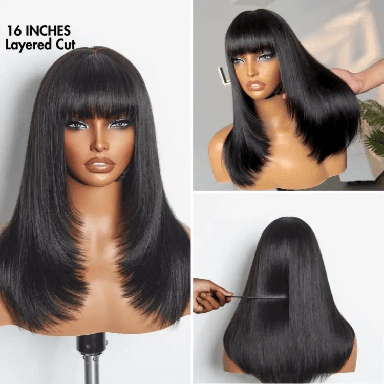 Worth | Breathable Cap Yaki Straight Ultra Natural Minimalist Lace Long Wig with Bangs