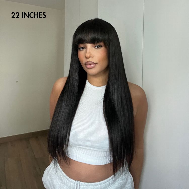Worth | Breathable Cap Yaki Straight Ultra Natural Minimalist Lace Long Wig with Bangs