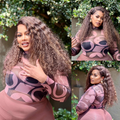 [zezethu_mniki]'s Special Link VolumeMAX™ 200% Density Brown Highlights Flexi-Fit Invisi Drawstring Cap Glueless 360 Lace Super Natural Hairline Water Wave Free Part 100% Human Hair Wig