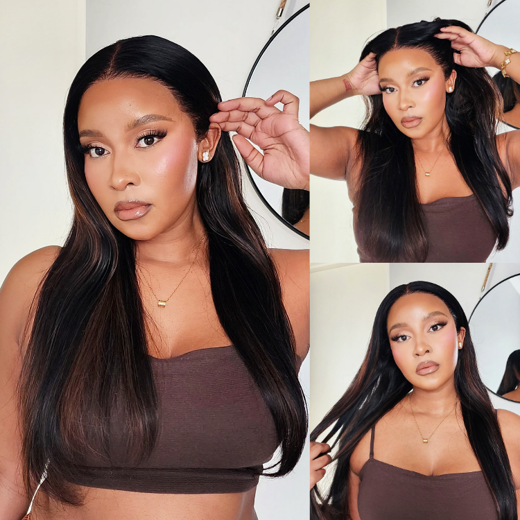 [tobeymbatha7]'s Special Link PreMax Wigs | Ultra Natural Hairline Brown Highlight & Natural Black Silky Straight Regular Cap & Drawstring Cap Glueless 13x4 Frontal Lace Long Wig Pre-Cut Lace