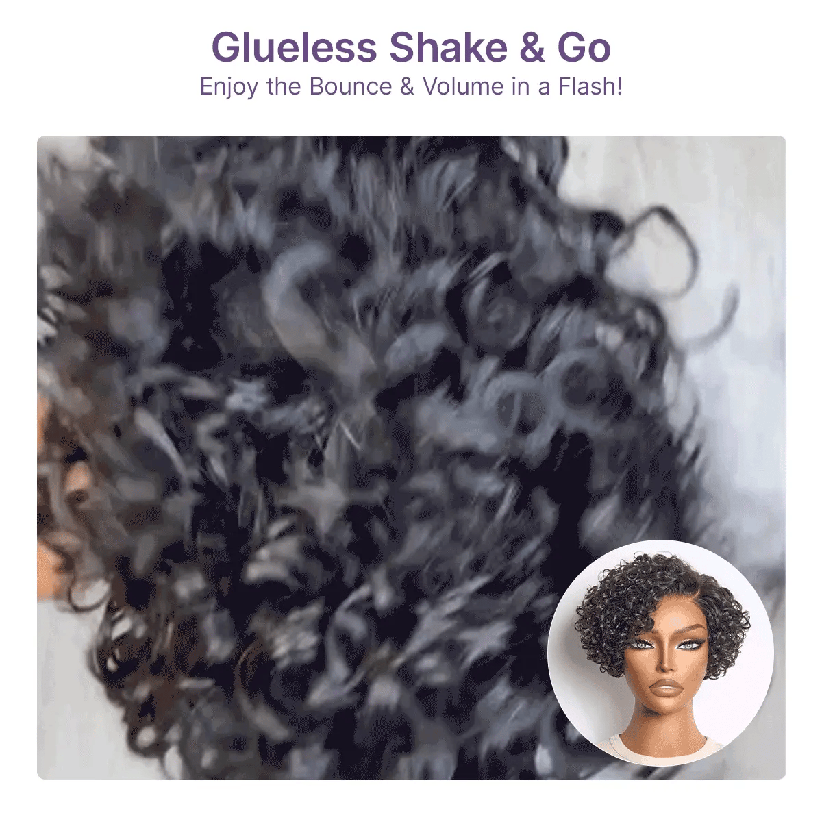 Natural Black / Brown Highlight Water Wave Pixie Cut Glueless Minimalist HD Lace Short Curly Wig