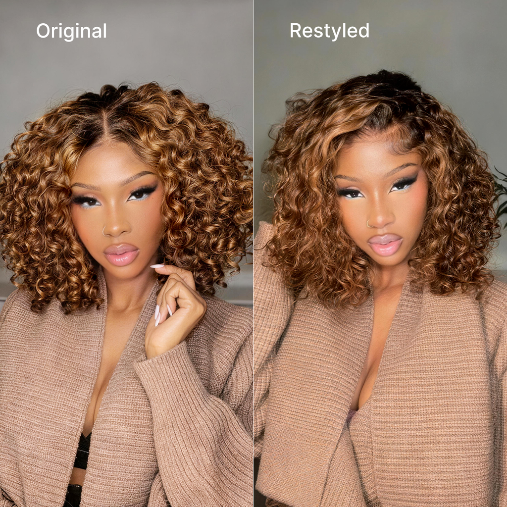 Worth I Brown Highlight Deep Curly Glueless 5x5 Closure Pre-Cut Lace Wig