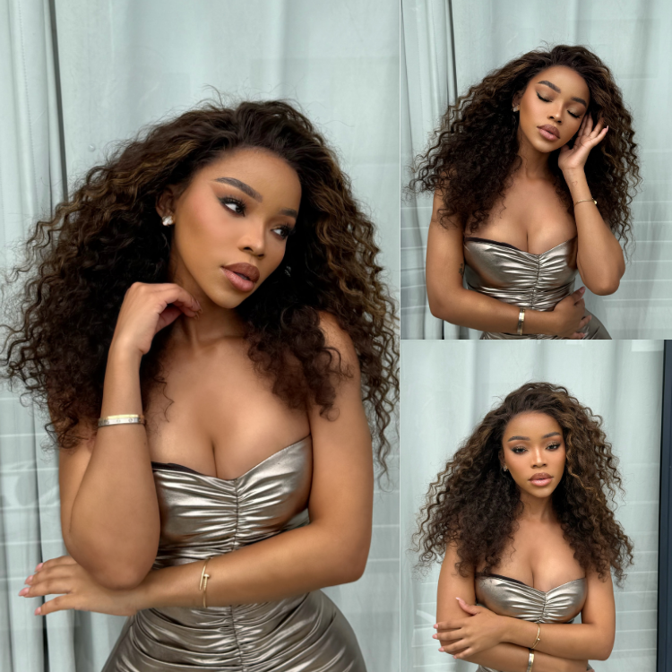 [faith.nketsi]'s Special Link VolumeMAX™ 200% Density Brown Highlights Flexi-Fit Invisi Drawstring Cap Glueless 360 Lace Super Natural Hairline Water Wave Free Part 100% Human Hair Wig