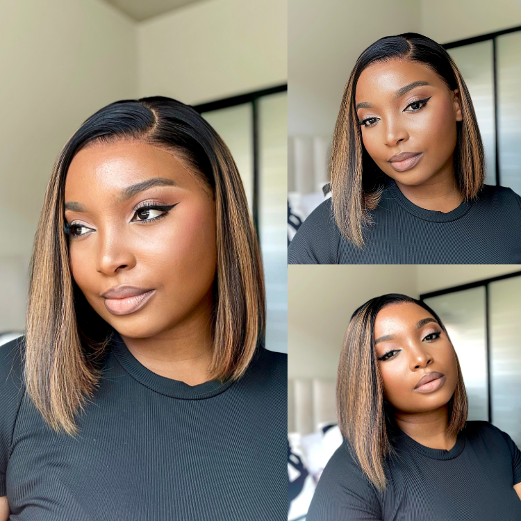 [sbusiephoswa]'s Special Link PreMax Wigs | Brown Highlight Silky Blunt Cut Bob Glueless Lace Wig With Pre-Bleached Pre-Plucked Pre-Cut Lace