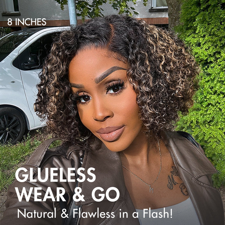 Worth | Super Hot Honey Blonde Highlight Kinky Curly Glueless Minimalist HD Lace Classic Short Wig