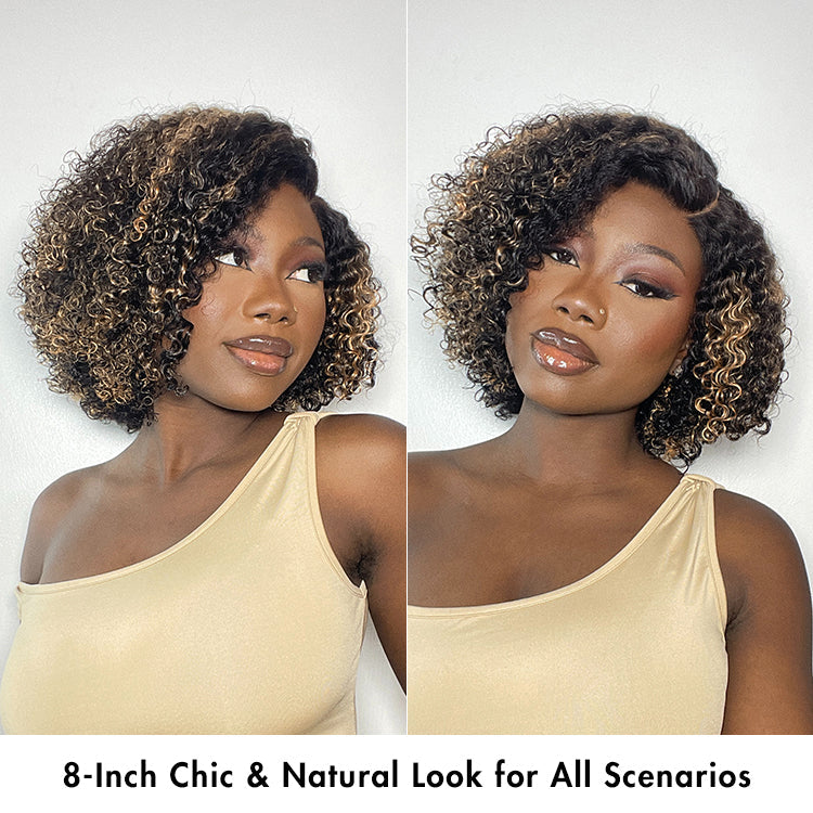 Worth | Super Hot Honey Blonde Highlight Kinky Curly Glueless Minimalist HD Lace Classic Short Wig