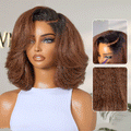 Custom | 4C Edges | 200% Density Warm Reddish Brown Kinky Curly Bob Minimalist HD Lace Glueless Side Part Short Wig