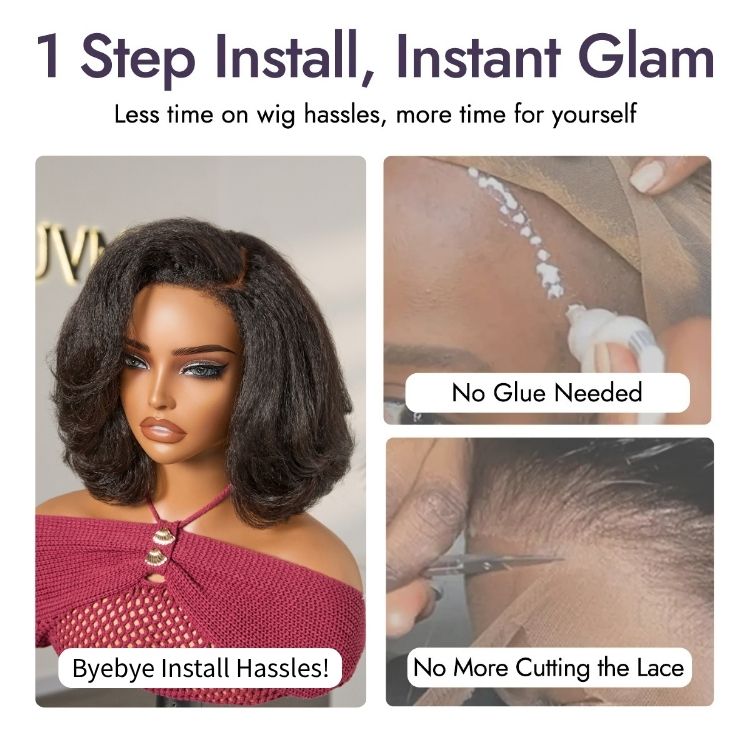 Custom | 4C Edges | 200% Density Kinky Curly Bob Minimalist Lace Glueless Side Part Short Wig