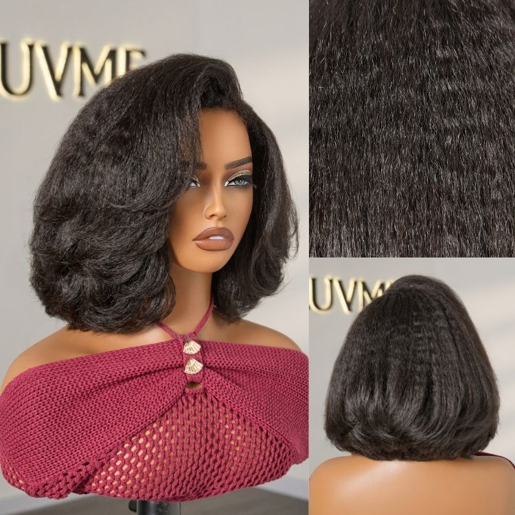 Custom | 4C Edges | 200% Density Kinky Curly Bob Minimalist Lace Glueless Side Part Short Wig