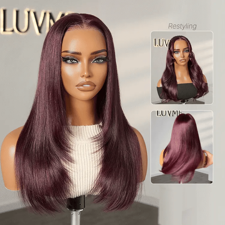 PreMax Wigs - Flexi-Fit Silky Straight Invisi Drawstring Cap Burgundy Glueless 13x4 Frontal Lace Human Hair Wig
