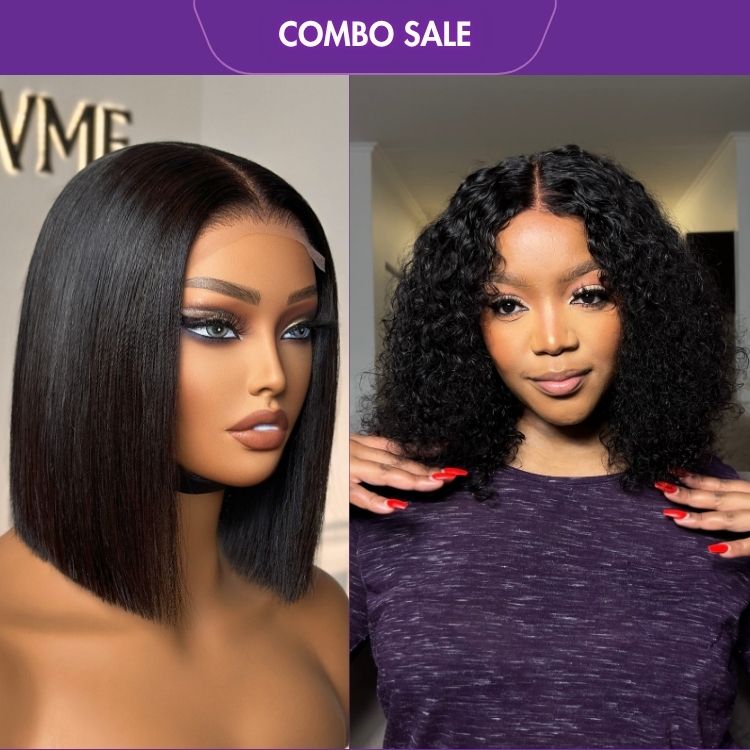 [o.y.a.mma]'s Special Link 180% Density Deep Curl Bob 4x4 Closure Lace 12 inches Wig+Blunt Cut Bob 4x4 Closure Lace 08 inches Wig