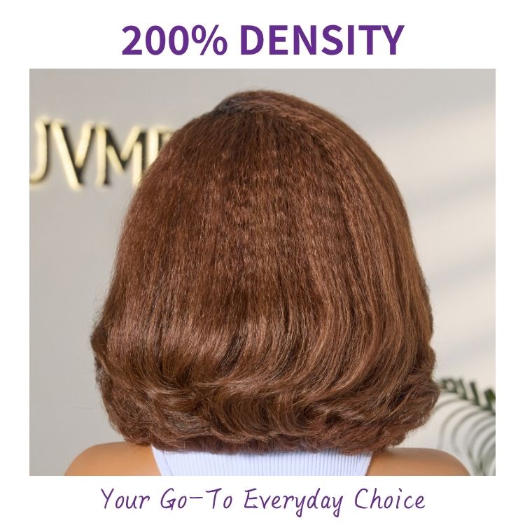 Custom | 4C Edges | 200% Density Warm Reddish Brown Kinky Curly Bob Minimalist HD Lace Glueless Side Part Short Wig