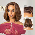 Custom  | 220% Density Chocolate Brown Highlight Layered Cut 4*4 Lace Glueless C Part 8 Inches Wig
