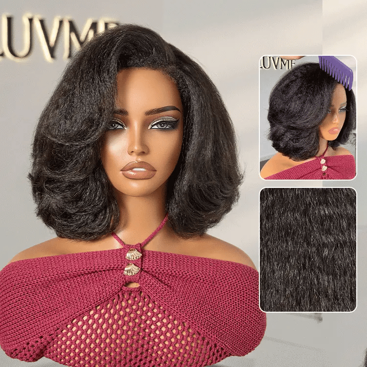 Custom | 4C Edges | 200% Density Kinky Curly Bob Minimalist Lace Glueless Side Part Short Wig