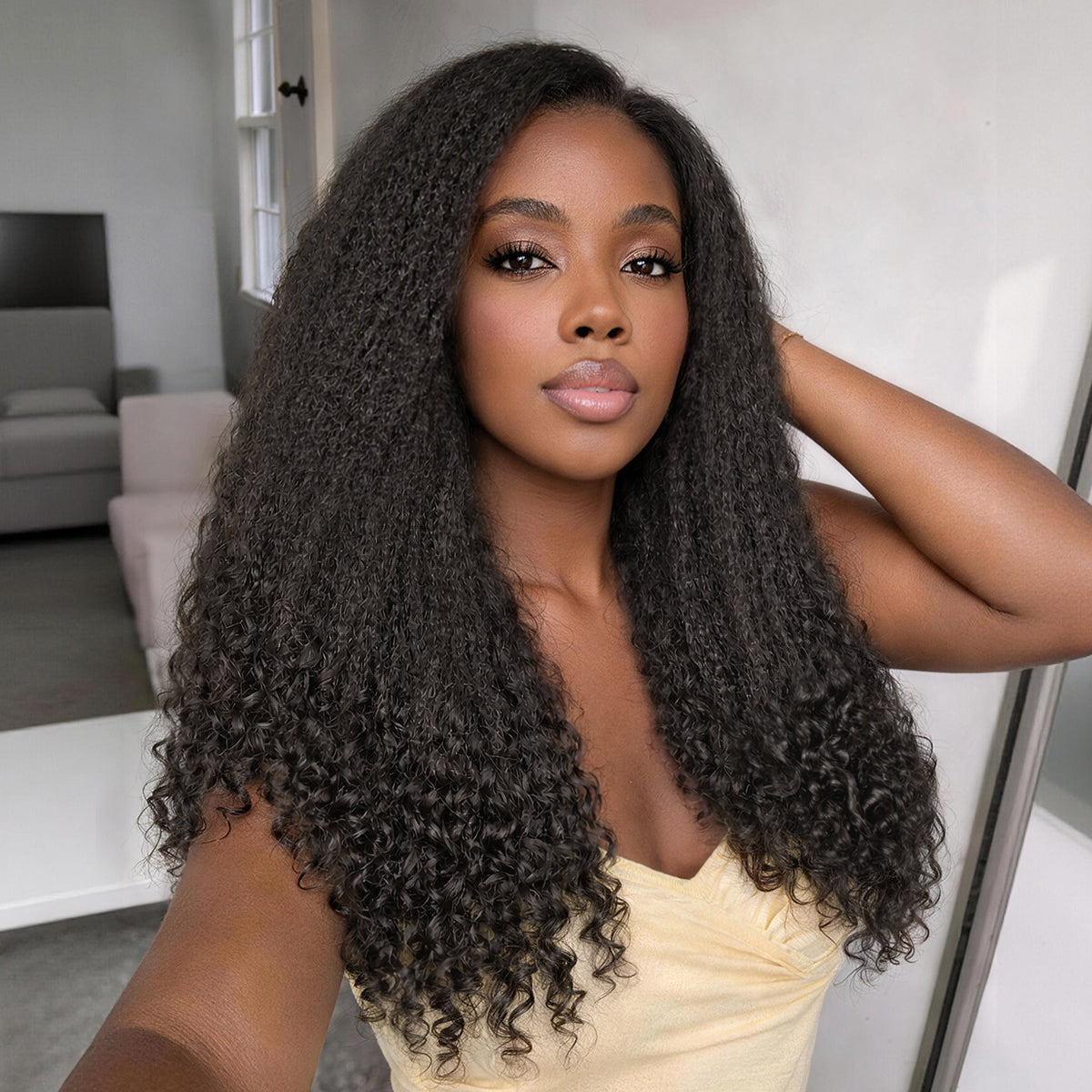 VolumeMAX™ 250% Density ReadytoGo Beginner Friendly Natural Black Glueless 5x5 Closure HD Lace 20 inches Kinky Straight to Curly Wig