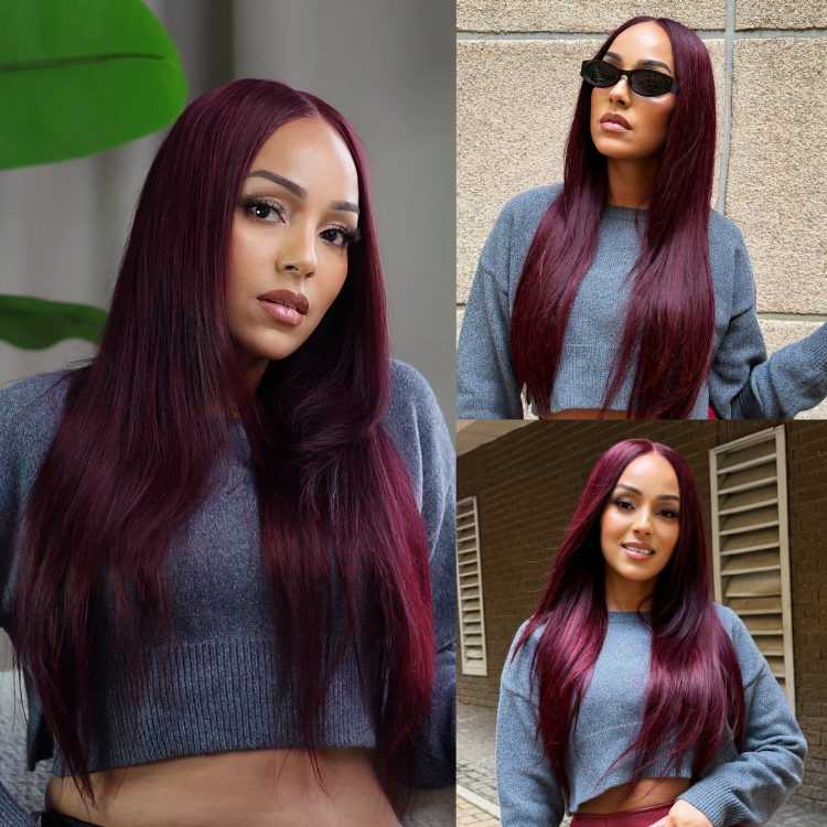 [morgantasneem]'s Special Link PreMax Wigs - Flexi-Fit Silky Straight Invisi Drawstring Cap Burgundy Glueless 13x4 Frontal Lace Human Hair Wig
