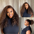 [fey_thulare]'s Special Link VolumeMAX™ 200% Density Brown Highlights Flexi-Fit Invisi Drawstring Cap Glueless 360 Lace Super Natural Hairline Water Wave Free Part 100% Human Hair Wig