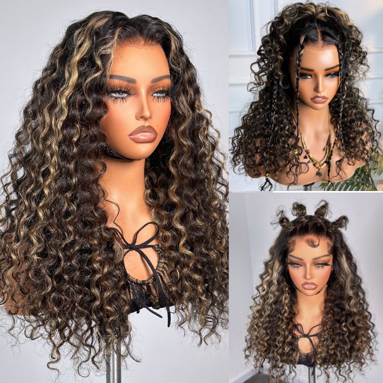 Outlet |  Effortless Highlight Water Wave Glueless 360 Pre-Cut Lace Curly Wig