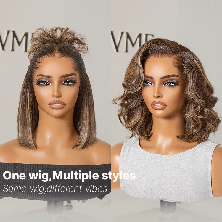 [tumi_is]'s Special Link Pre-do Lagos Hairline Flexi Fit Invisi Drawstring Cap 200% Density Blonde Highlight & Natural Black Silky Straight Bob Glueless 13x4 Frontal HD Lace Wig Pre-Cut Lace