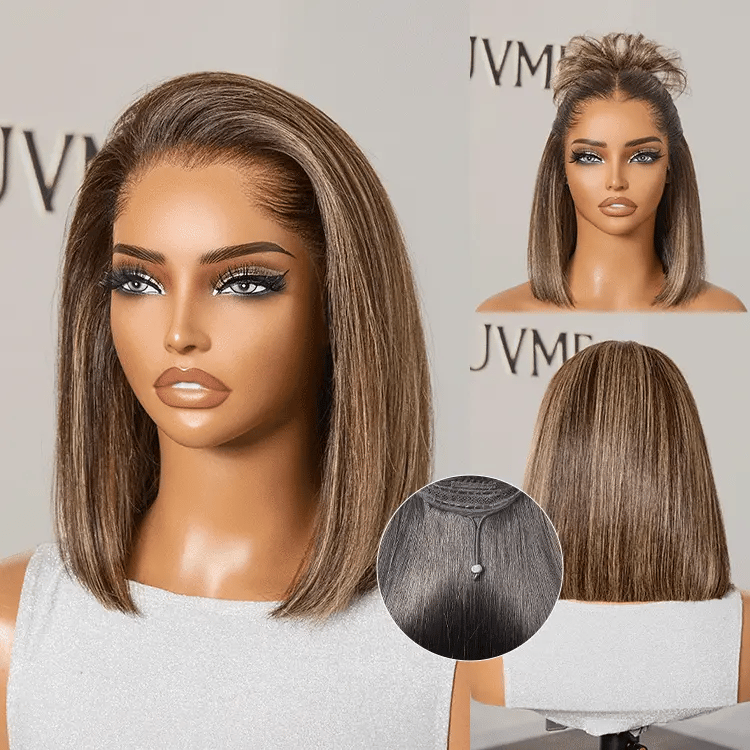 [thembi_cannes]'s Special Link Pre-do Lagos Hairline Flexi Fit Invisi Drawstring Cap 200% Density Blonde Highlight Silky Straight Bob Glueless 13x4 Frontal HD Lace Wig Pre-Cut Lace