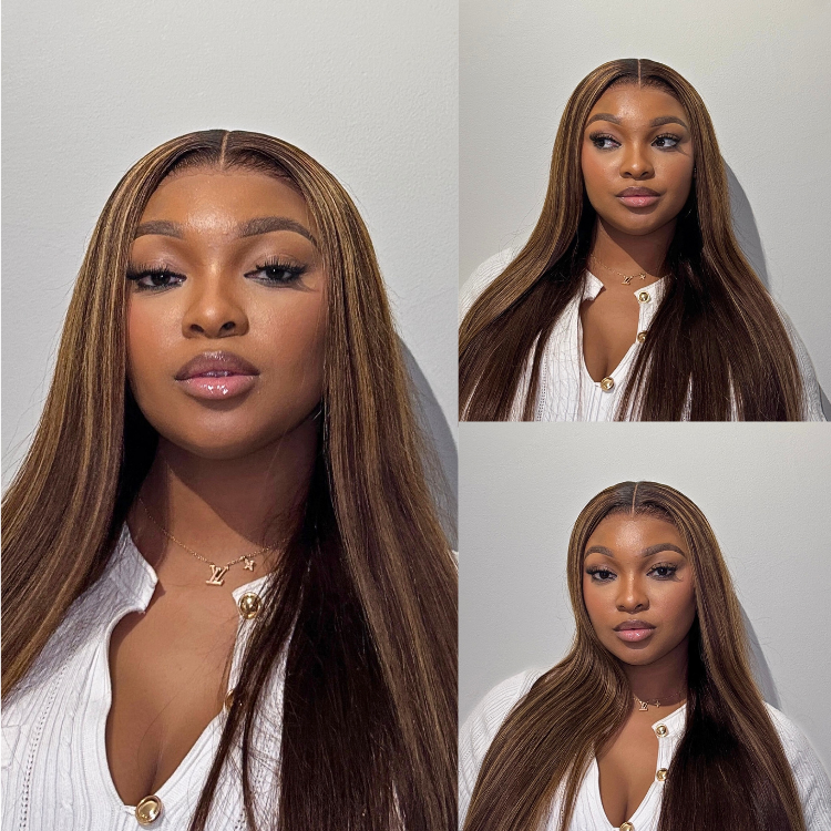 [siweee.k]'s Special Link PreMax Wigs - Flexi-Fit Silky Straight Invisi Drawstring Cap Honey Blonde Highlight Glueless 13x4 Frontal Lace Human Hair Wig Pre-Cut Lace