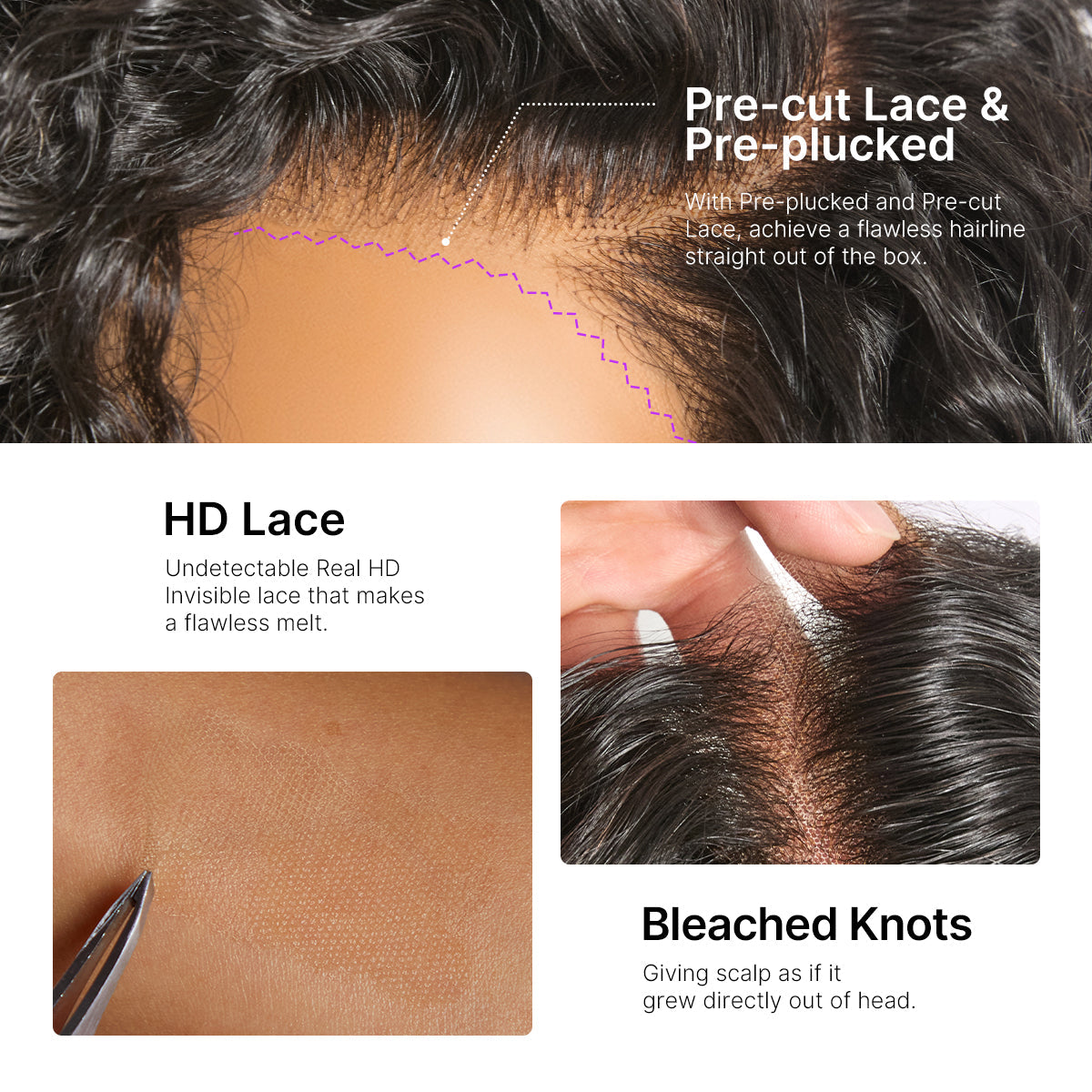 Natural Black / Brown Highlight Water Wave Pixie Cut Glueless Minimalist HD Lace Short Curly Wig