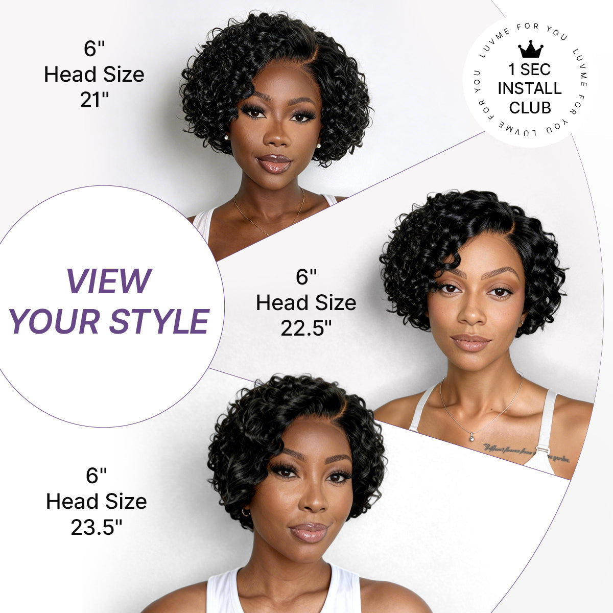 Natural Black / Brown Highlight Water Wave Pixie Cut Glueless Minimalist HD Lace Short Curly Wig