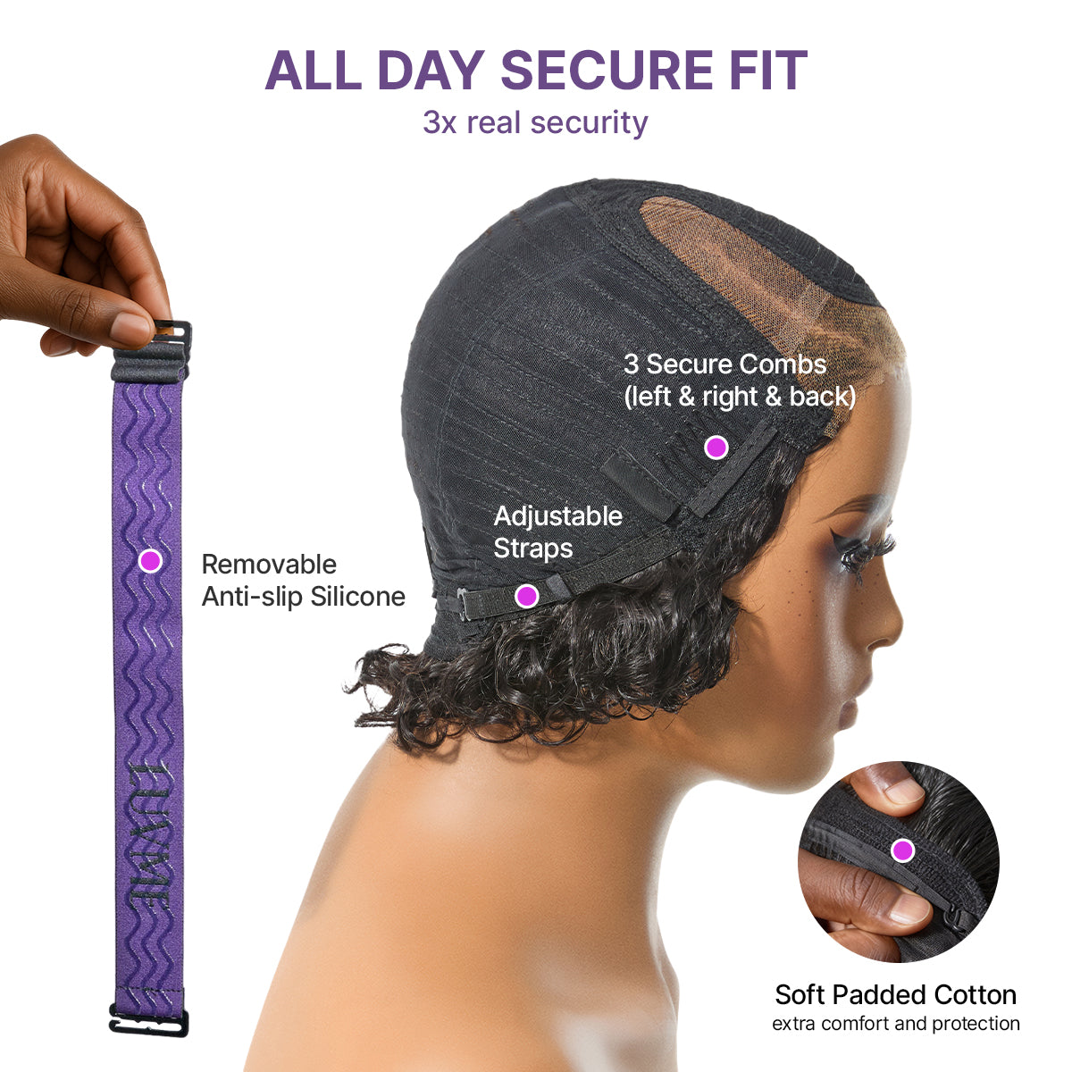 Natural Black / Brown Highlight Water Wave Pixie Cut Glueless Minimalist HD Lace Short Curly Wig