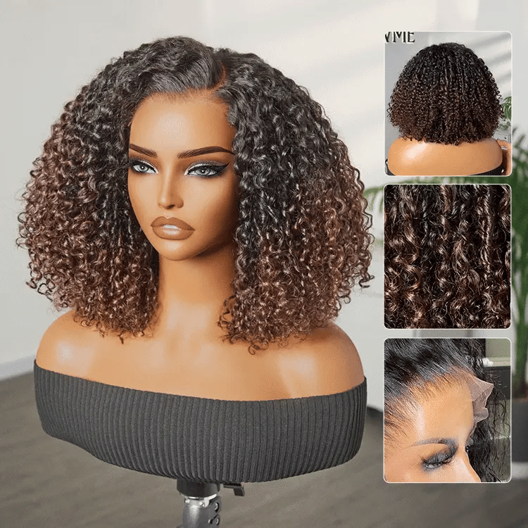 special I VolumeMAX™ 200% Density ReadytoGo Beginner Friendly Ombre Blonde Glueless 5x5 Closure Lace HD Lace Small Kinky Curly 14 inches C Part Wig