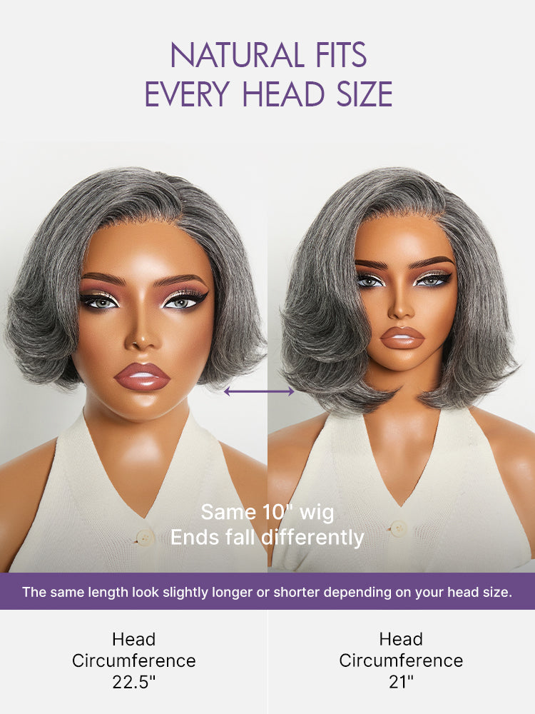 Boss Vibe Salt & Pepper Layered Bob Glueless Pre-Cut Minimalist  HD Lace Grey Wig