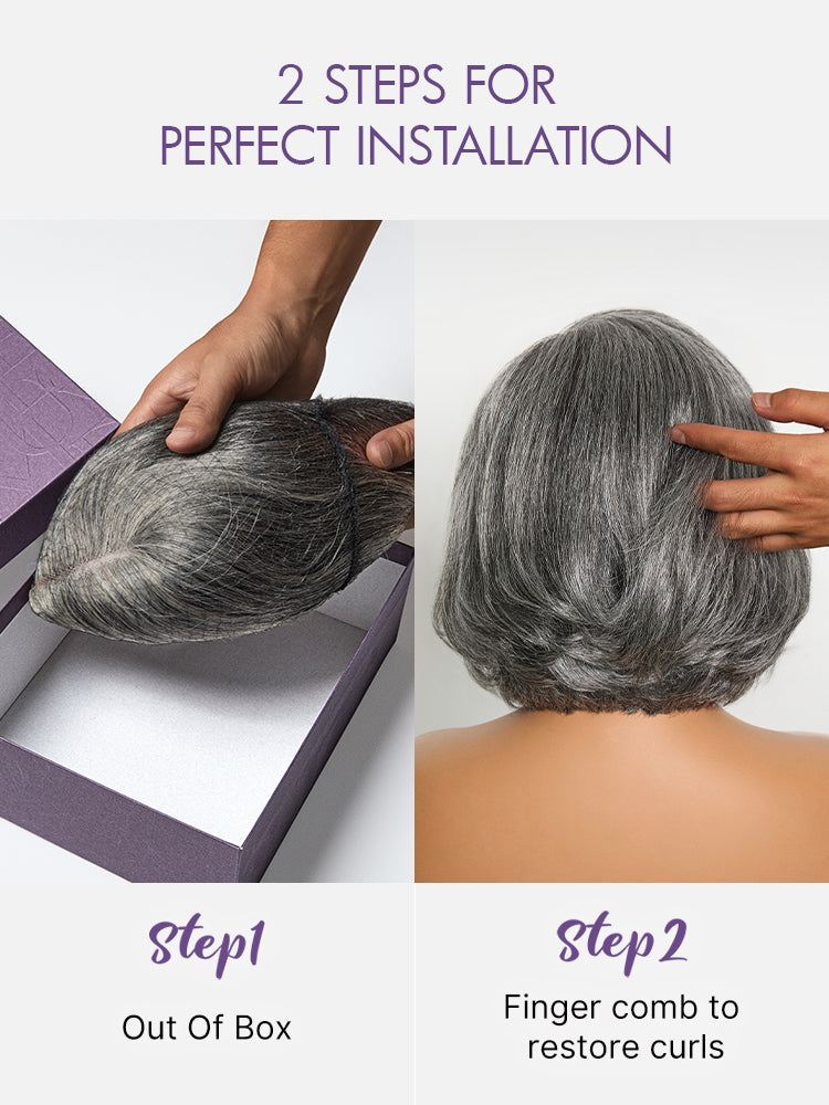 Boss Vibe Salt & Pepper Layered Bob Glueless Pre-Cut Minimalist  HD Lace Grey Wig