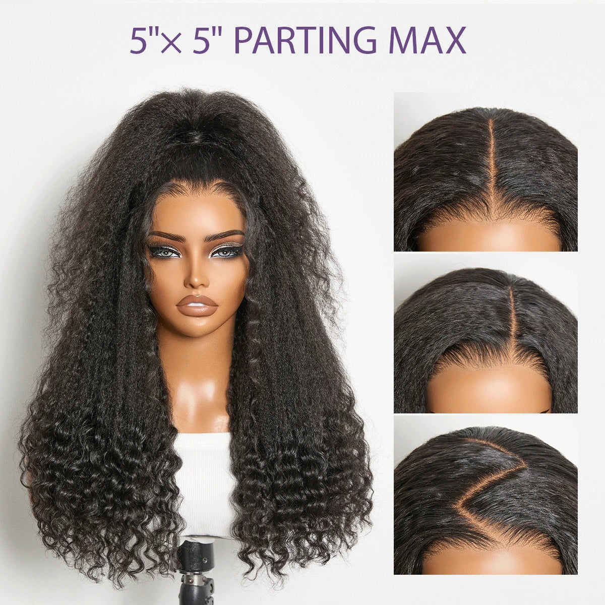 VolumeMAX™ 250% Density ReadytoGo Beginner Friendly Natural Black Glueless 5x5 Closure HD Lace 20 inches Kinky Straight to Curly Wig